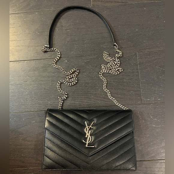 Saint Laurent matelassé envelope leather black wallet on chain bag women - Picture 2 of 13